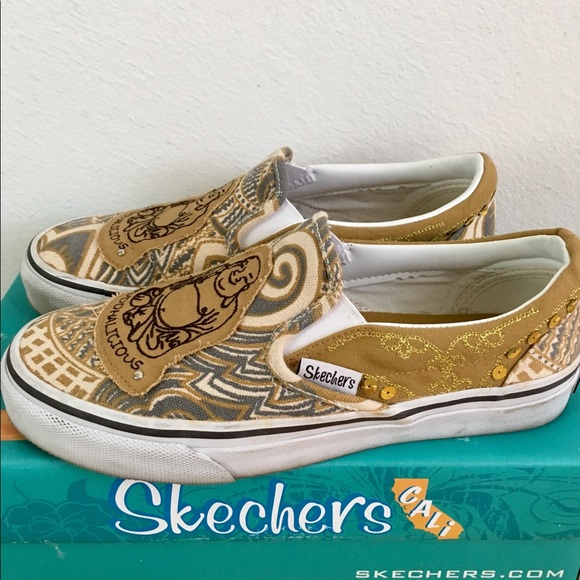 Vintage Skechers Cali Gold Sequins & Grey Slip On Sneakers Shoes VSCO 8 - Picture 1 of 6
